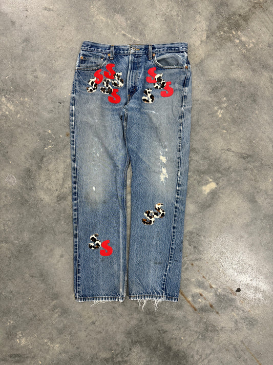 Leopard Red Denim (32 Waist)